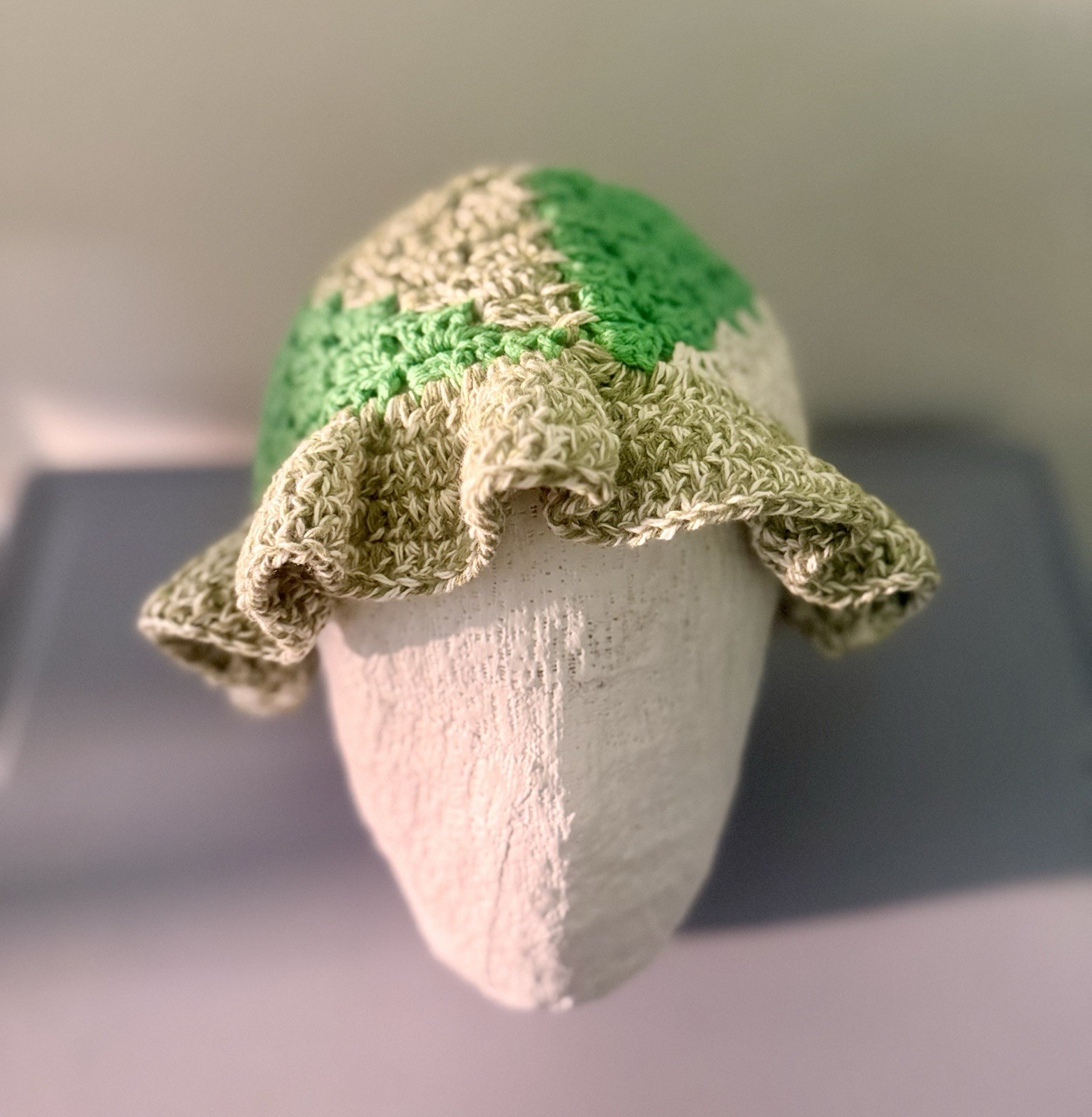 Buy 2 get 1 free. Mix and match. Green and cream handmade crochet bucket hat