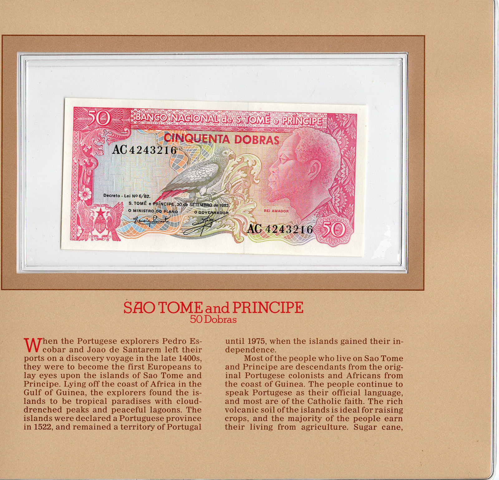 Most Treasured Banknotes St. Thomas Sao Tome 50 Dobras 1982 P-56 UNC Prefix AC