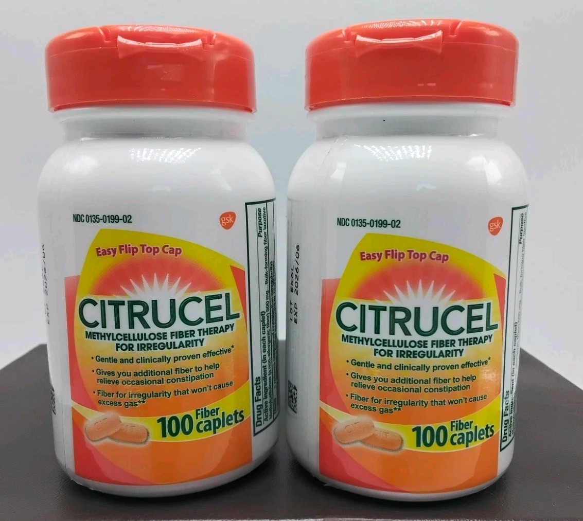 2 PK Citrucel 100 CT. Each Constipation Fiber Gut Gas Relief Irregularity Health
