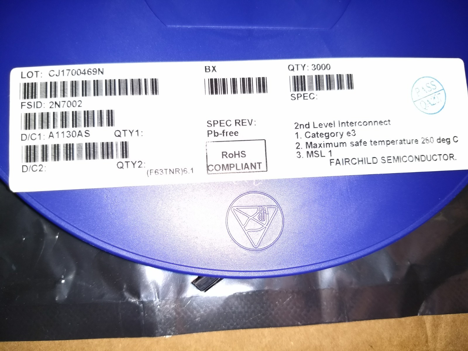Qty 100-Fairchild-2N7002-MOSFET N-CHANNEL 60V 115mA