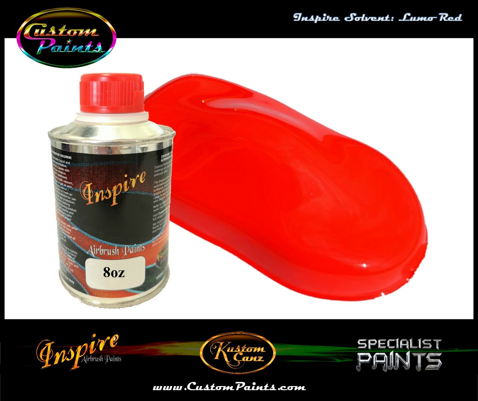 INSPIRE AIRBRUSH LUMO RED 8oz (SOLVENT), CUSTOM PAINT, HOK, ARTIST, HOT ROD
