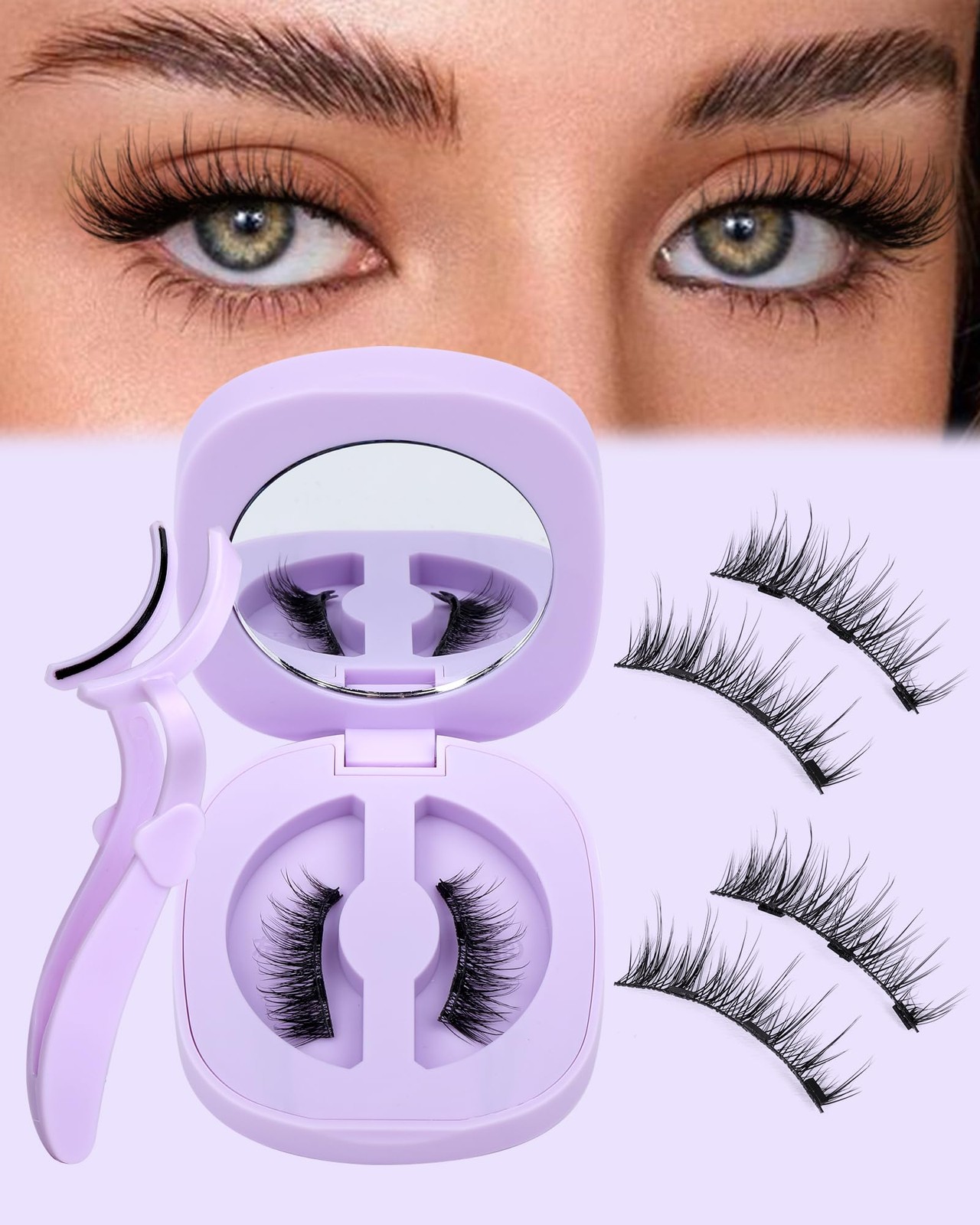 Cat Eye Magnetic Eyelashes Natural Look Wispy 1 pair (Pack of 1), Black