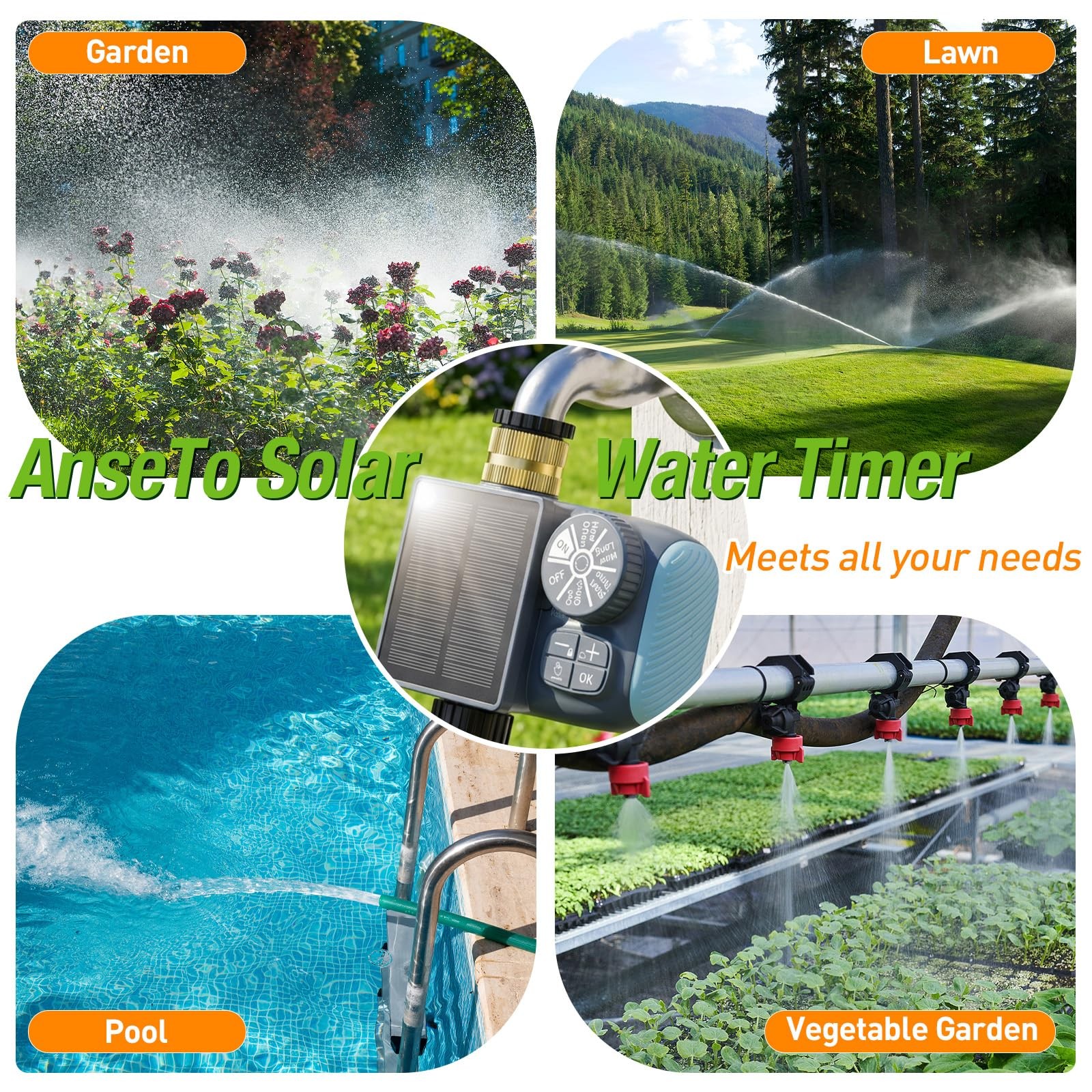 Solar Sprinkler Timer, Type~C Rechargeable, Programmable Faucet Controller