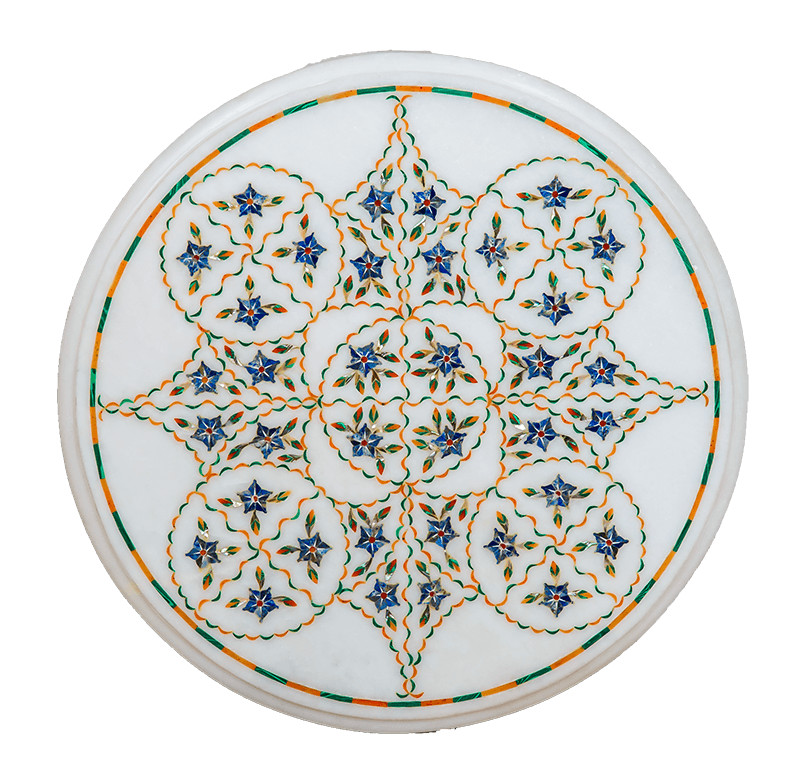 18" Marble table top floral semi precious stones lapis inlay art work
