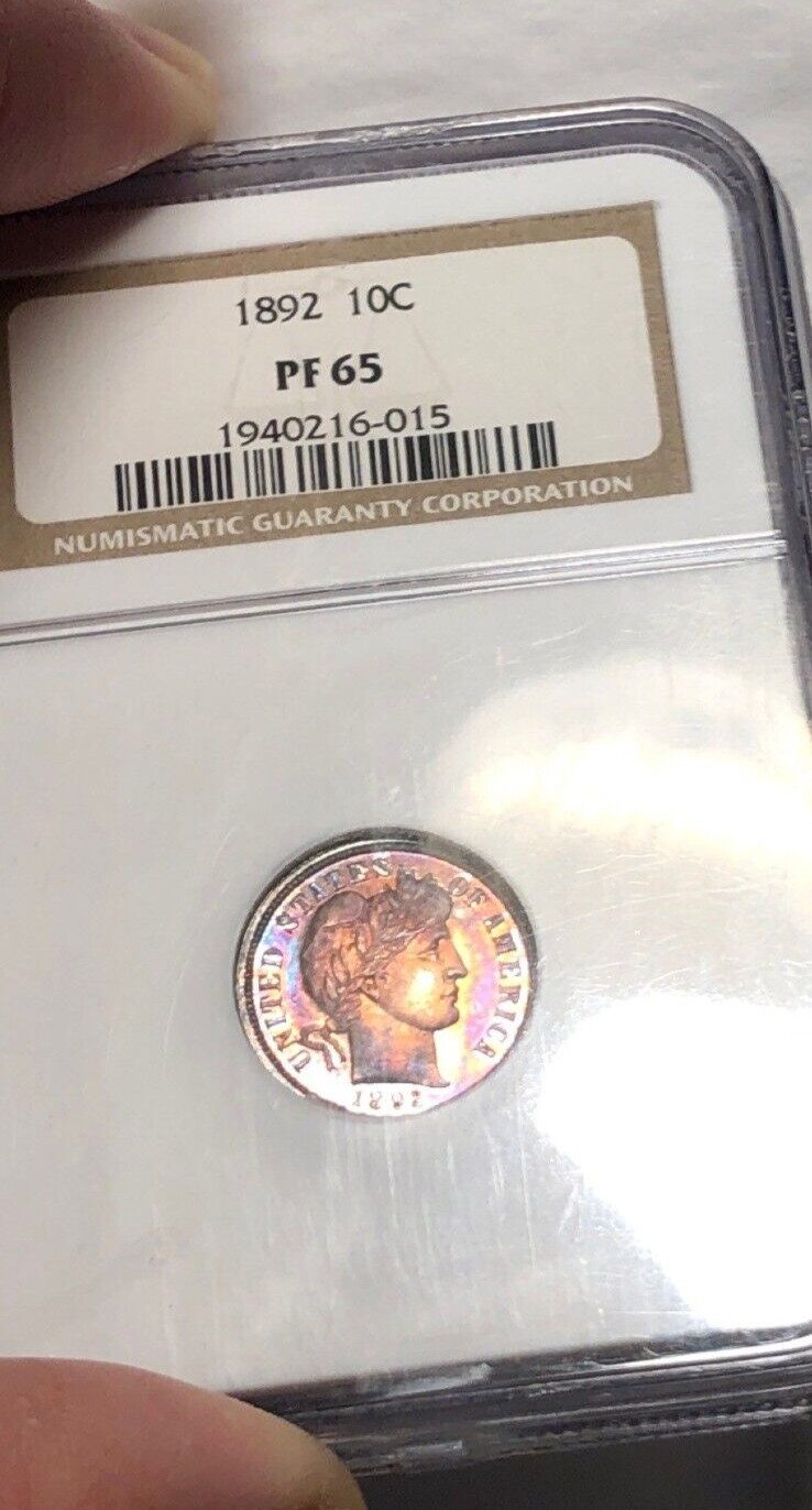 1892 Barber Dime 10C NGC PF65