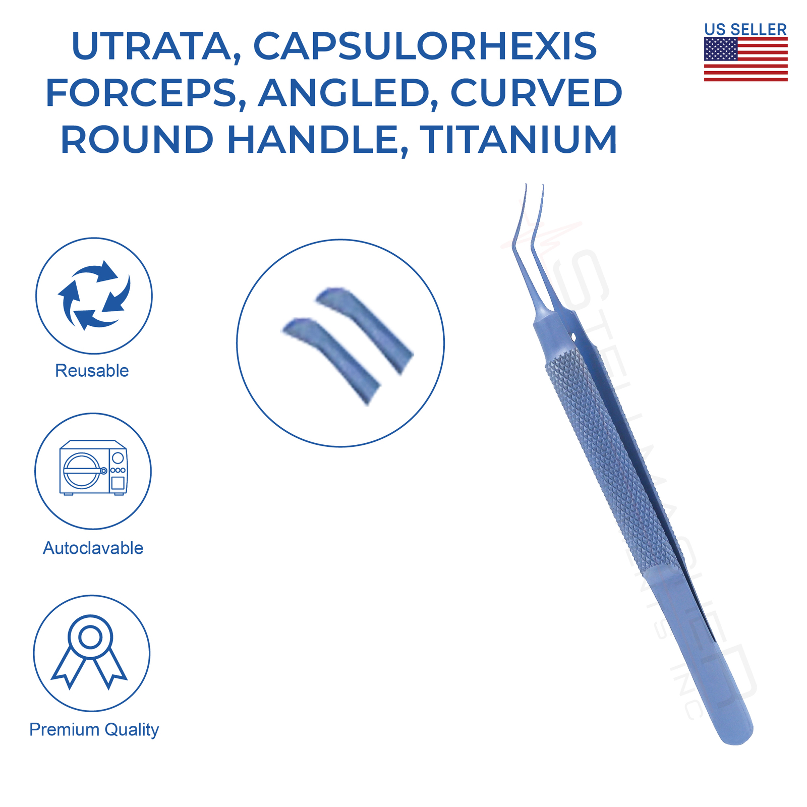 Utrata Capsulorhexis Forceps Angled Curved Round Handle 11.5cm Ophthalmic Tool