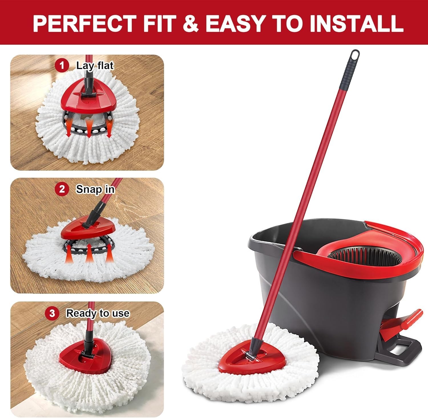 3 × Replacement Microfiber Mop HEAD For O-Cedar Spin Mop Easy Clean Wring Refill