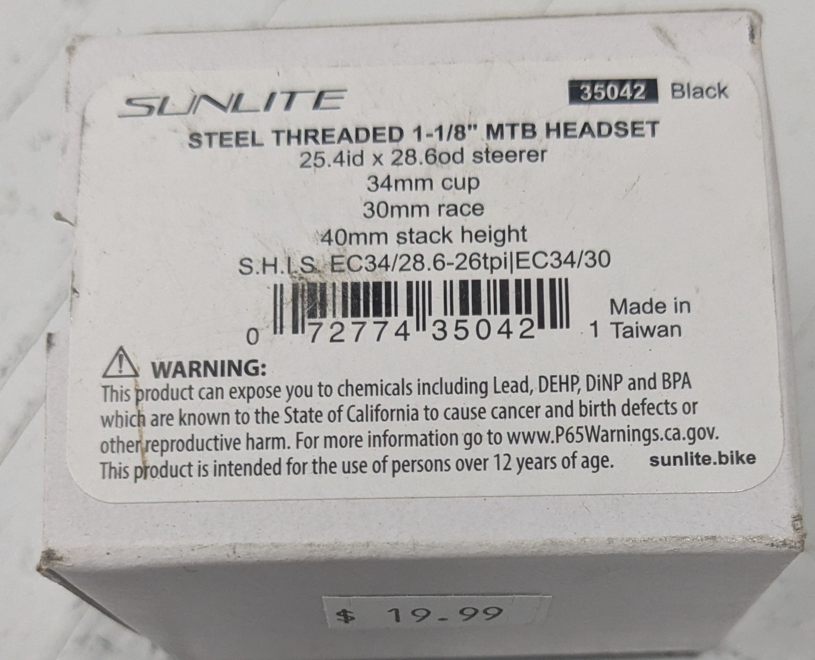 Sunlite Steel Threaded Headset EC34/28.6-26tpi for MTB, Black, Durable Steel