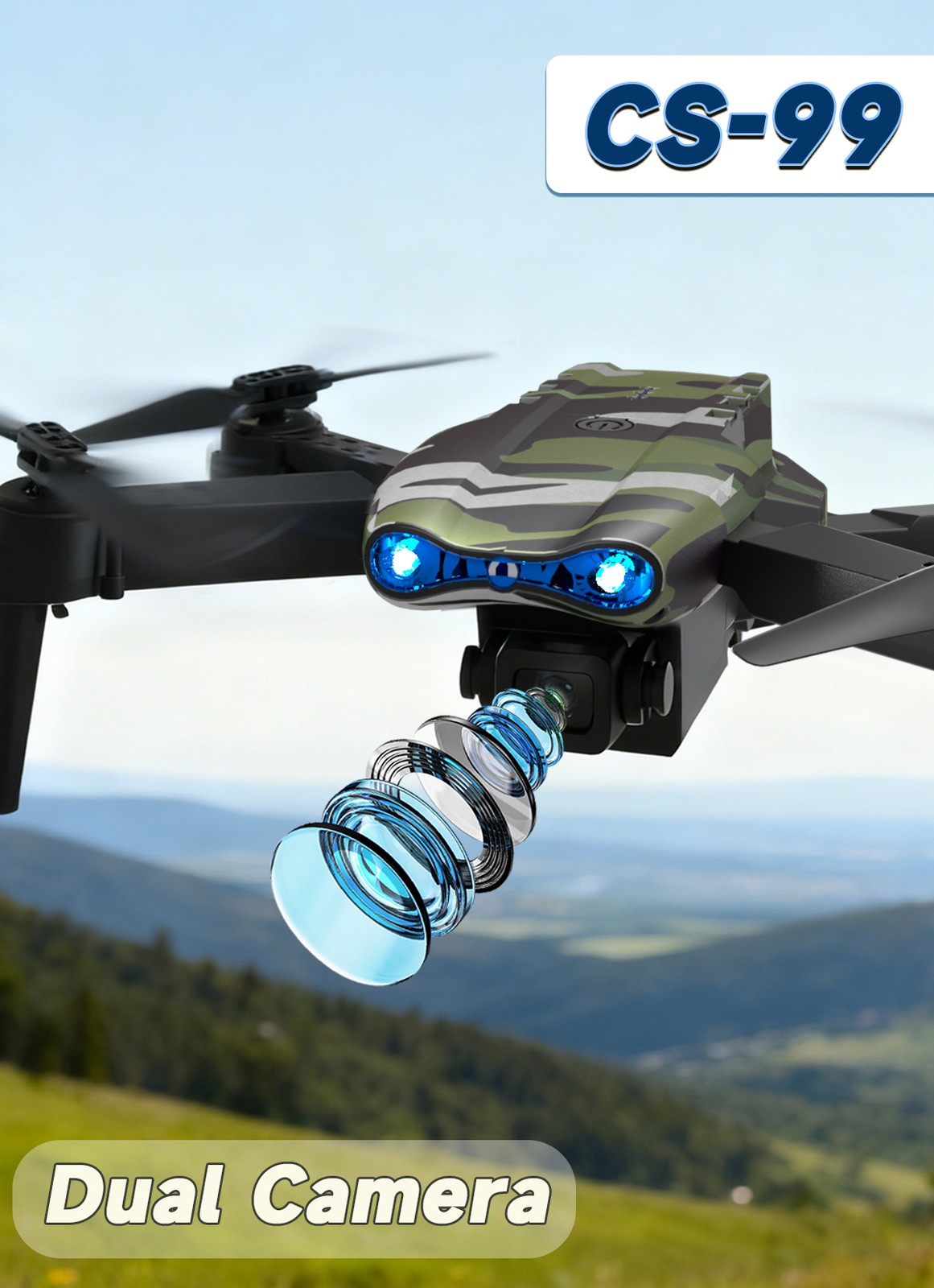 360° Obstacle Avoidance RC Quadcopter, Triple Camera Brushless Flying Drone