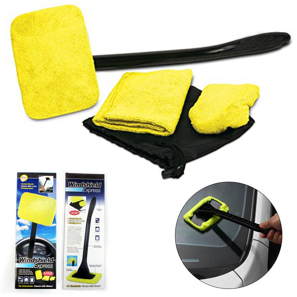 1 Microfiber Windshield Cleaner Glass Wiper Handle Easy Clean Car Shine Windows