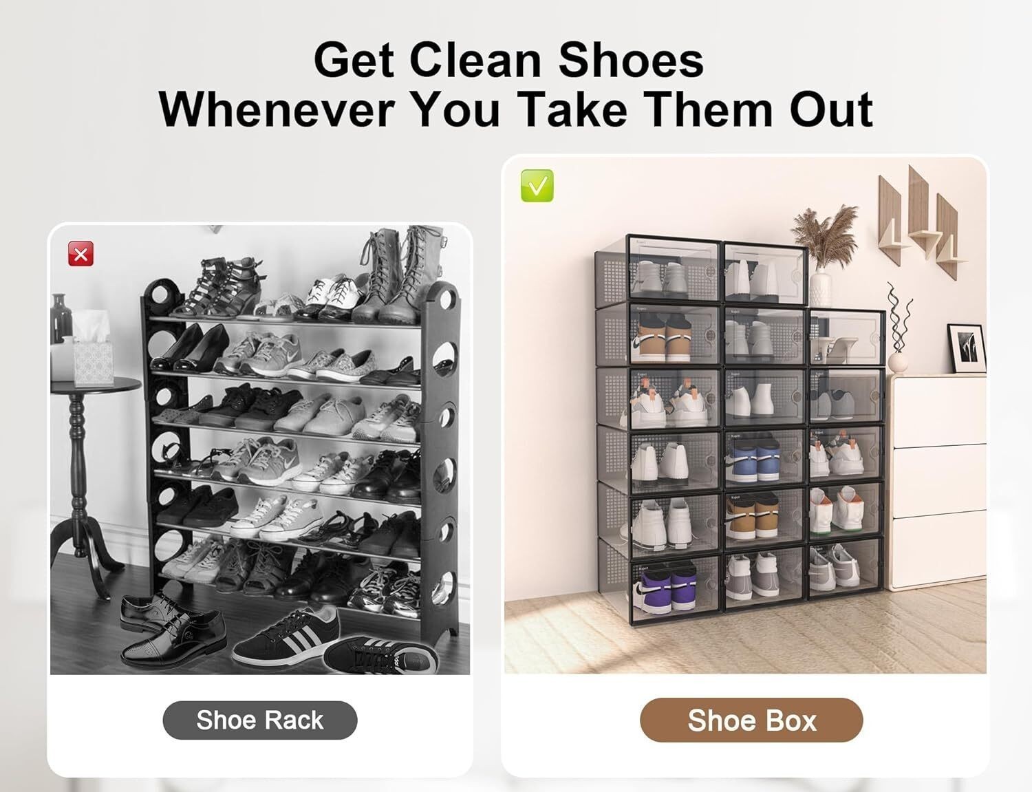Shoe Storage Boxes Closet Organizers Clear Plastic Stackable Entryway 12 Pack US