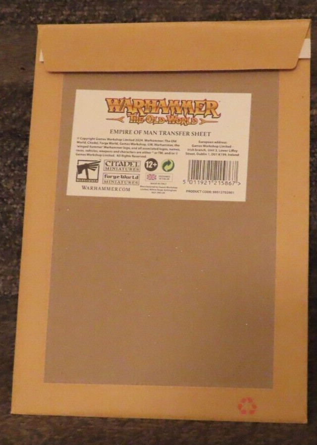 Games Workshop Warhammer The Old World Empire of Man Transfer Sheet Decals New