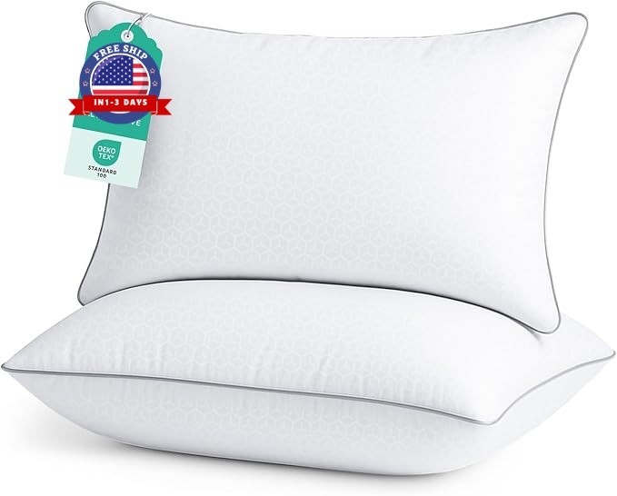 Juego De 2 Almohadas Tamaño Queen Almohadas De Cama De Calidad Hotelera NUEVO