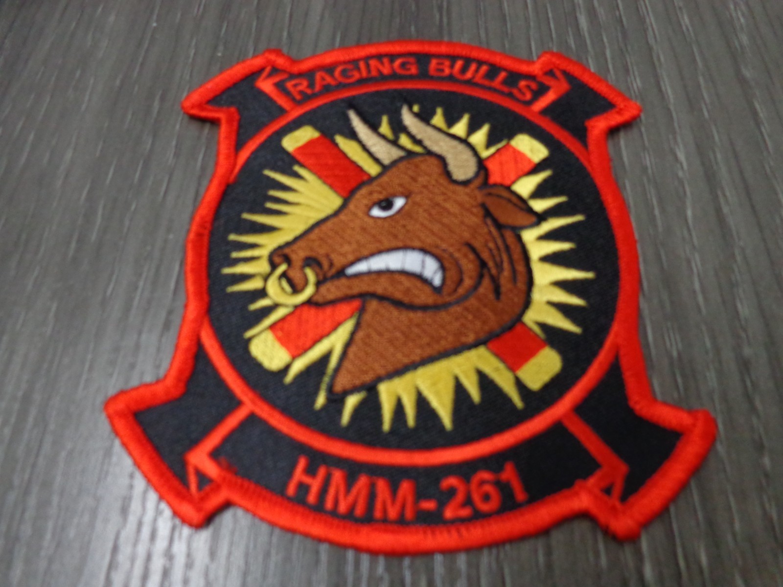 4.5" MARINE CORPS HMM-261 RAGING BULLS HELICOPTER SQUAD EMBROIDERED JACKET PATCH