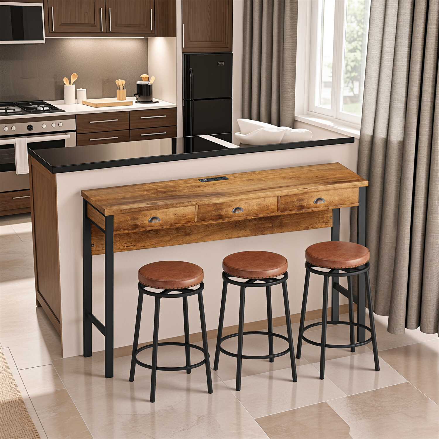 4 Piece Bar Table Set Counter Height Kitchen Pub Table with 3 Bar Stools US