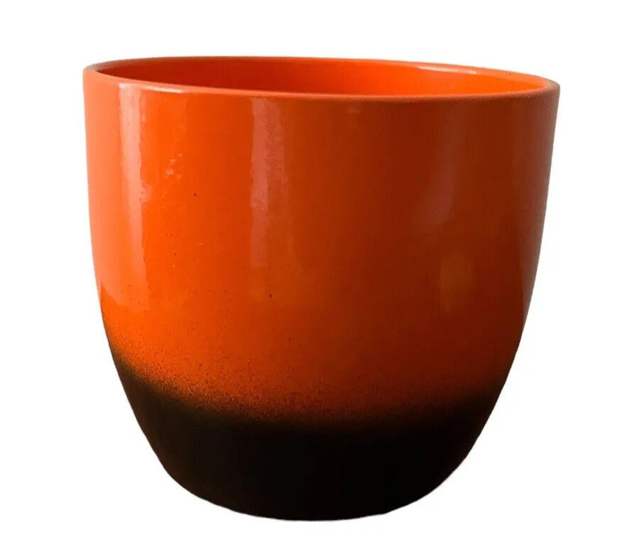 Ceramic Halloween Orange Black Fall Planter Made in Germany 5”
