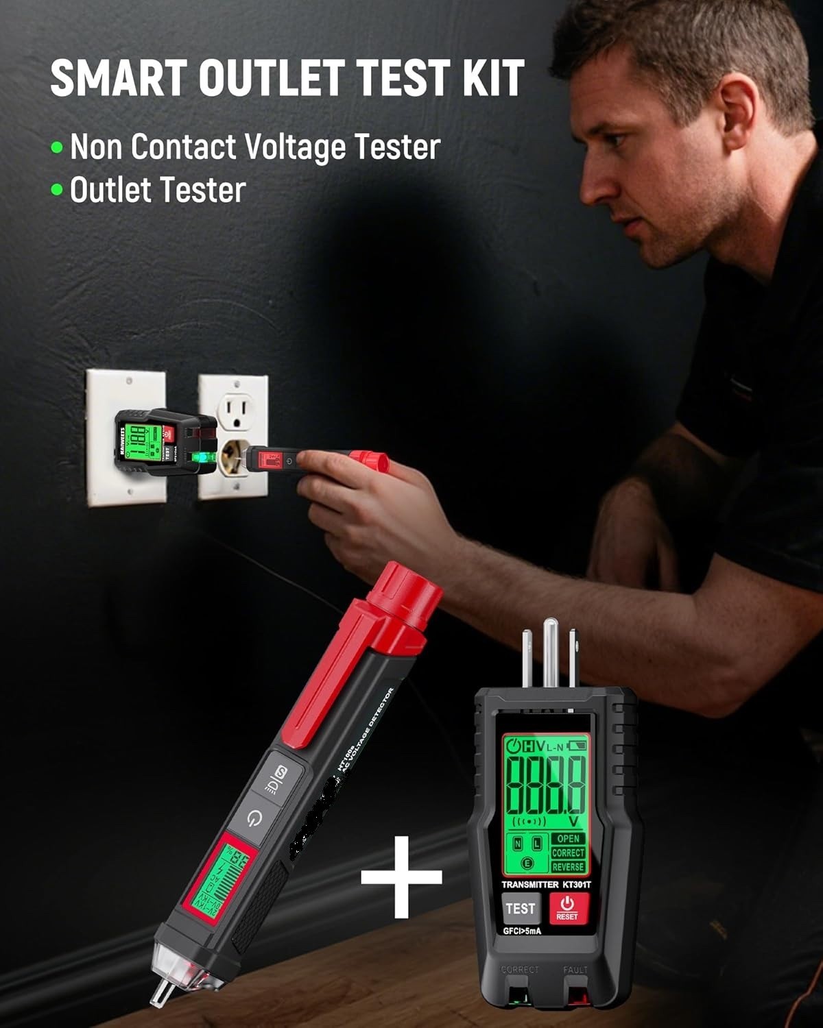 Electrical Test Kit NCV Voltage Tester GFCI Outlet Tester LCD 2Pc Set