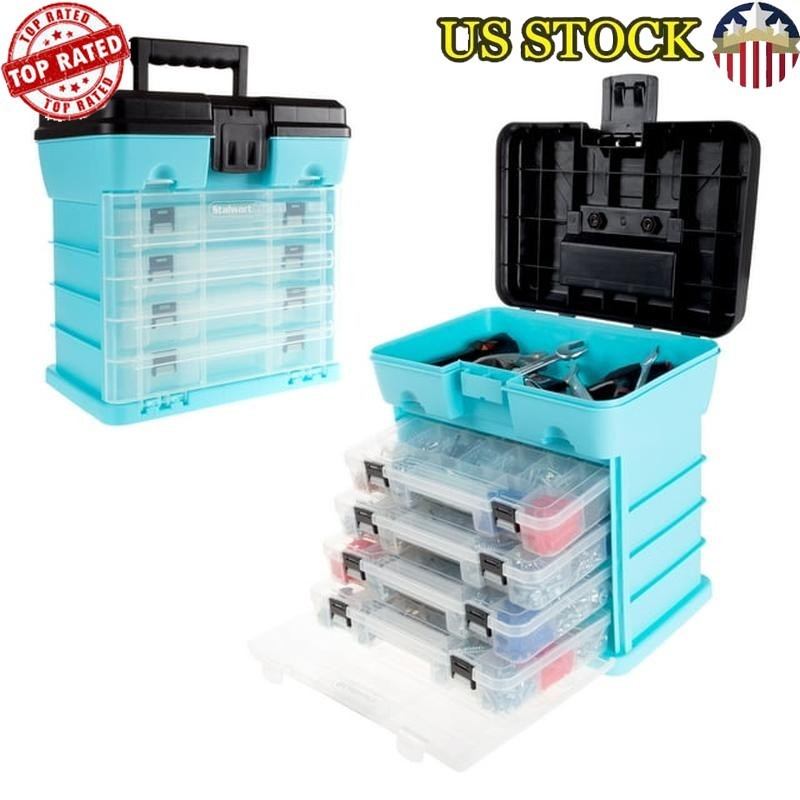 Durable Utility Box W/ 4 Drawers 19 Compartments Tools Hardware Crafts New