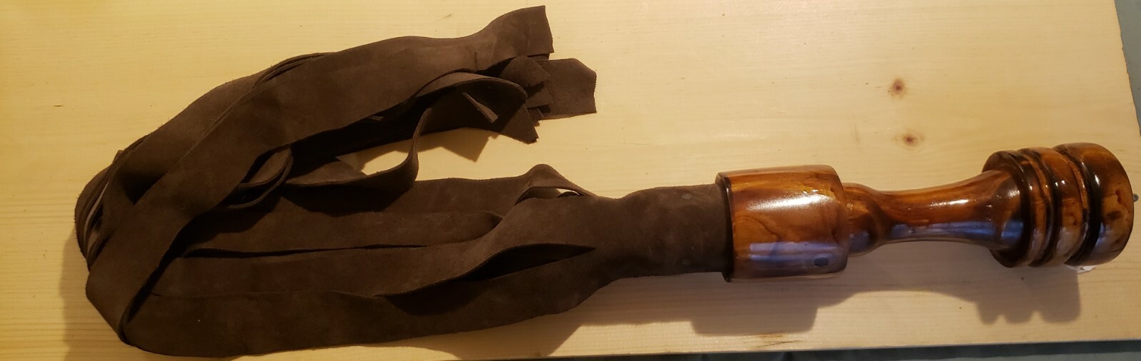 Large Hand crafted Suede leather flogger wooden handle
