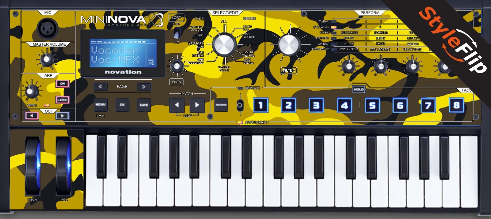 Novation MiniNova Synthesizer | Yellow Camo | Protective Decal | StyleFlip Skins