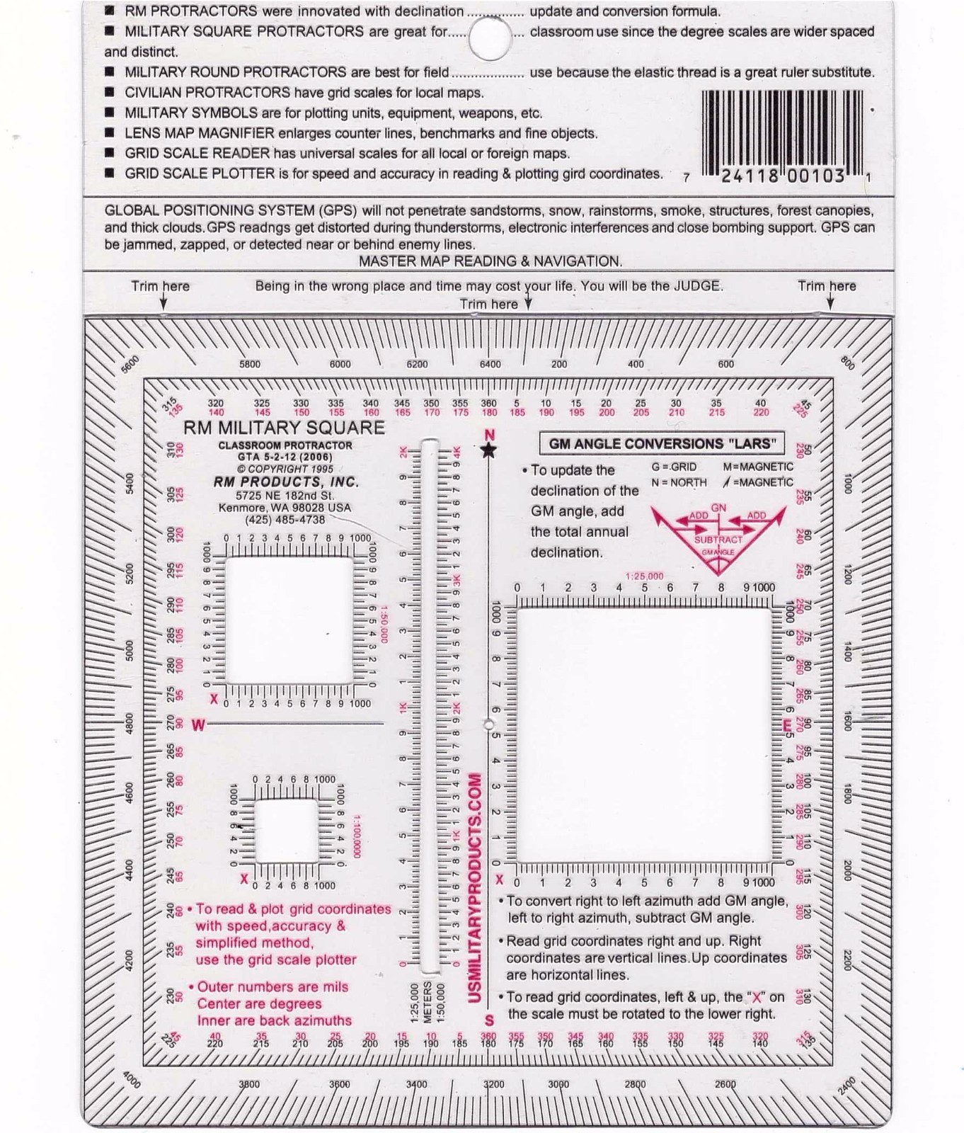 RM PRODUCTS Military Square Protractor (Red)