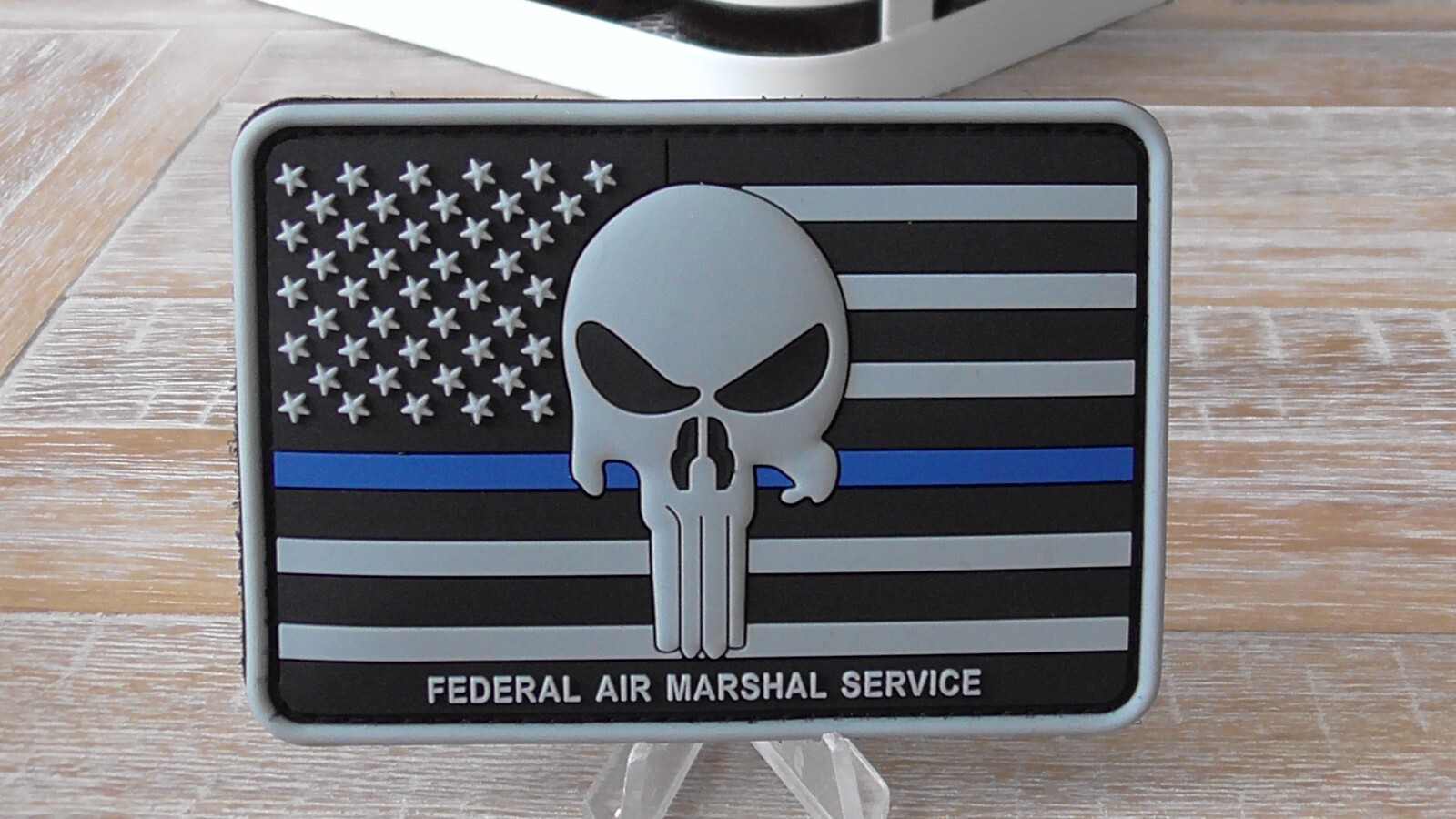 US Federal Air Marshal Service FAM FAMS Grey Punisher Hook & Loop Rubber Patch