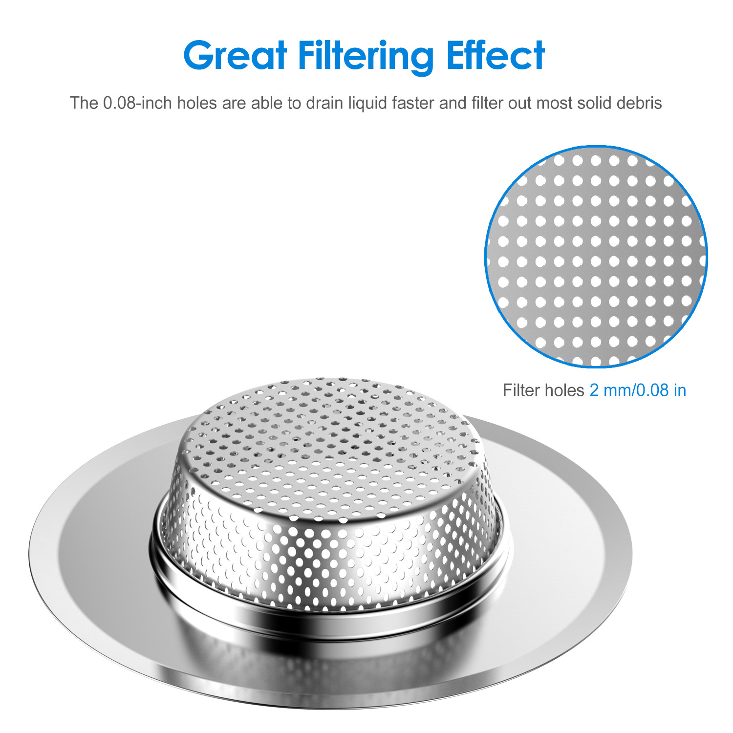 Helect 3-Pack Kitchen Sink Strainer Stainless Steel Drain Filter Strainer