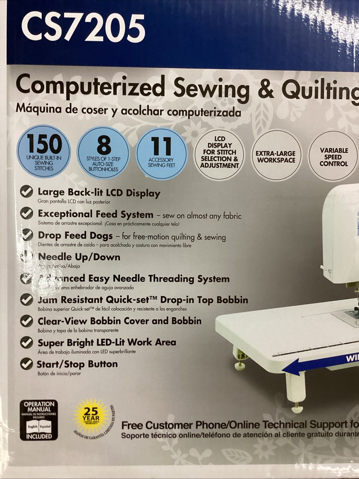 Brother CS7205 Computerized Sewing Quilting Machine - White NEW