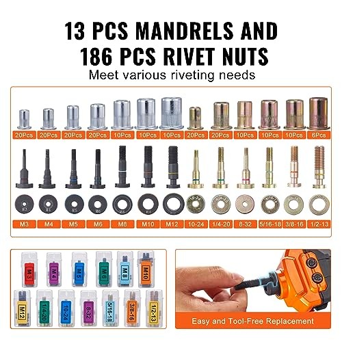 Rivet Nut Tool, Labor-Saving Rivnut Tool Kit with 13PCS 16" RIVET NUT TOOL