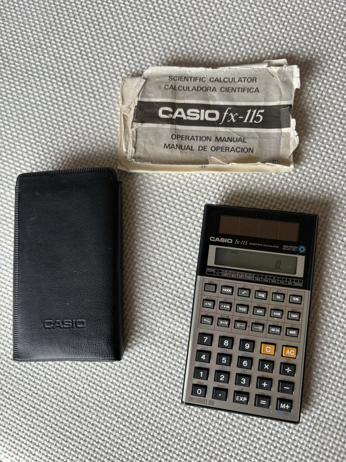 Vintage Casio Fx-115 Solar Scientific Calculator W/ Case & Manual Tested