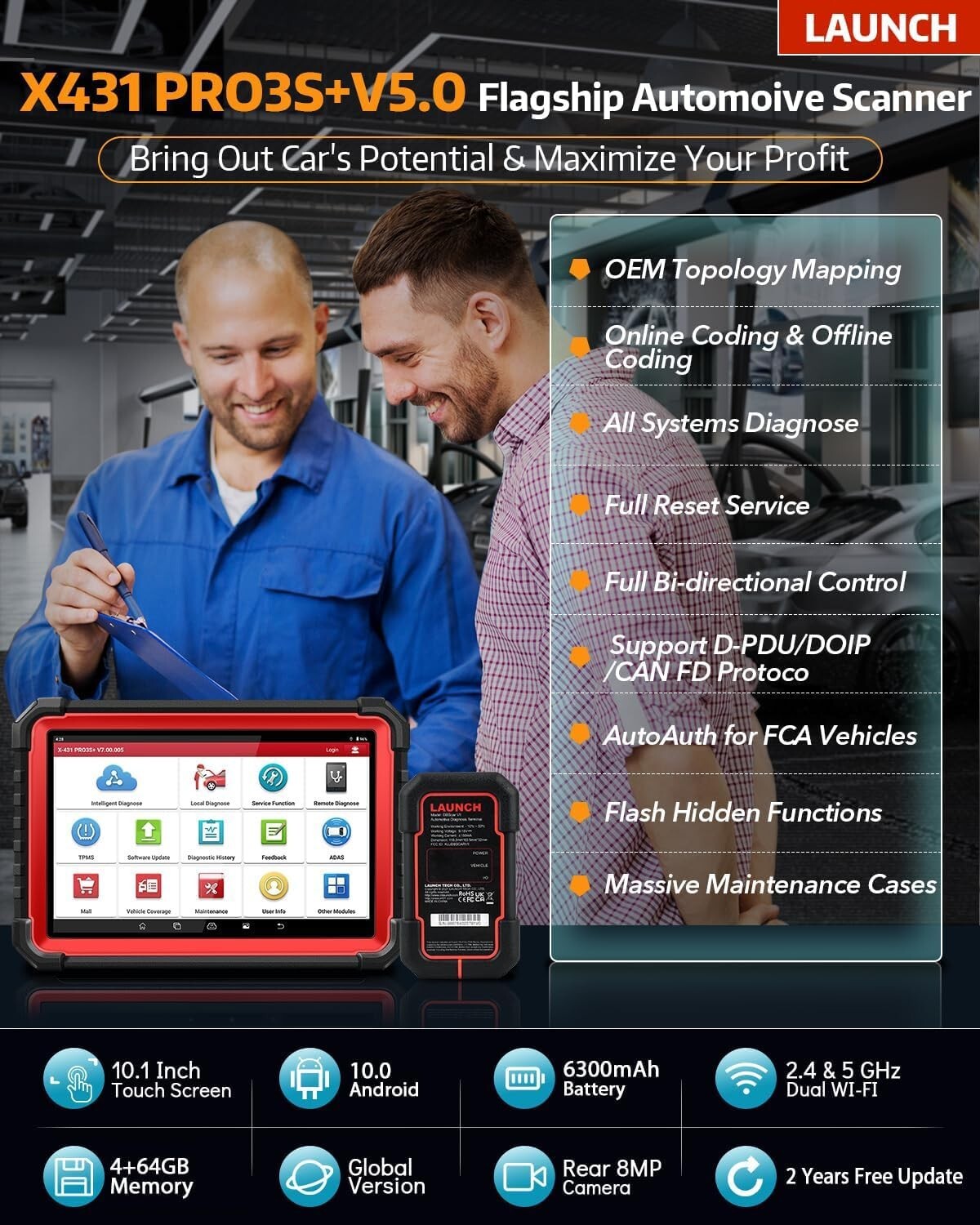 LAUNCH X431 PRO3S+ V5.0 Elite V+5.0 Bidirectional Diagnostic Scanner Key Coding