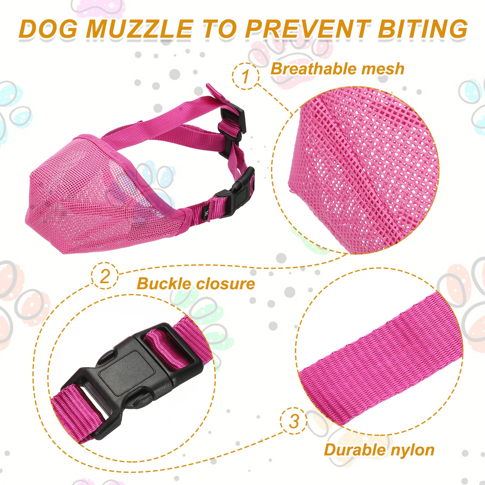 Dog Muzzle Soft Mesh Muzzle Adjustable Covered Mouth Guard (Rose Red M)