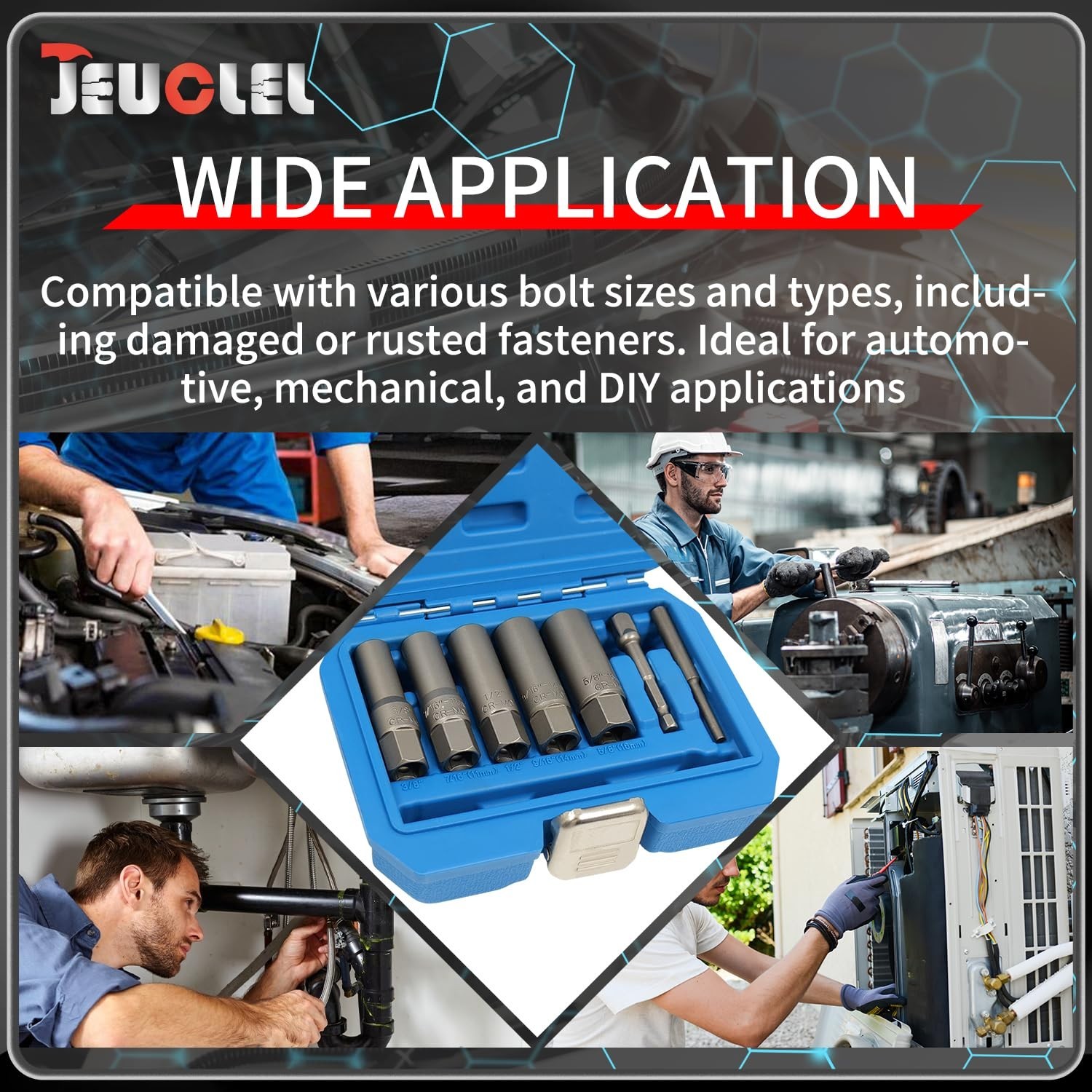 7PCS Spiral Deep Extractor Set - Spark Plug, Broken Bolt & Stud Remover Tool
