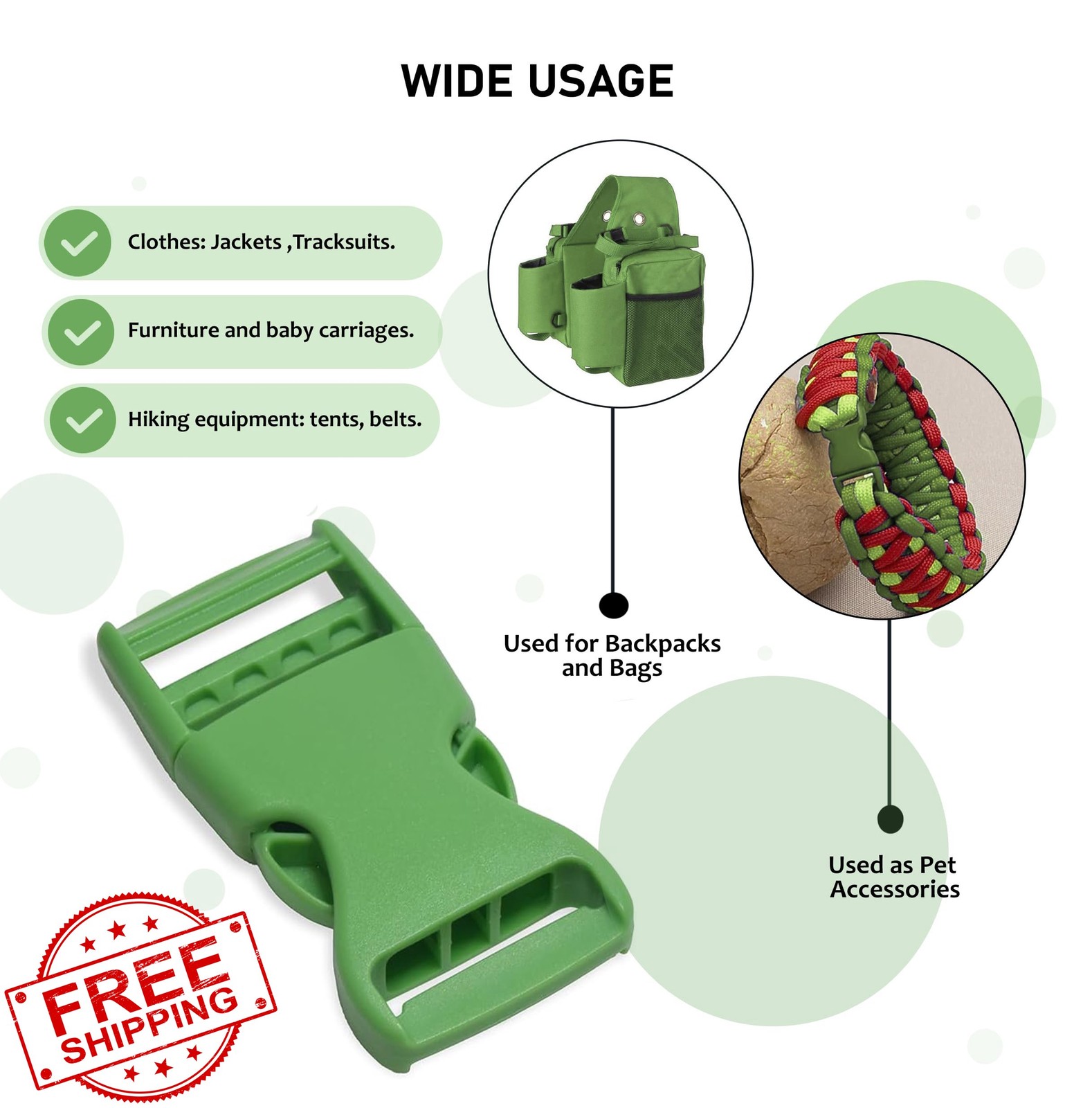 Green 1" Plastic Side Release Buckles 4pcs