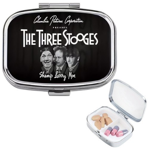 Three Stooges Comedy Design Pill Medicine Box 2 Compartment Travel Pocket Size