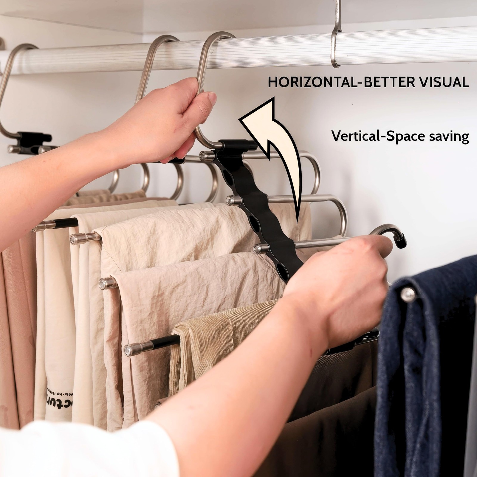 2 Pack Pants Hangers Space Saving- Multi Pants Hanger Save 80% Space - 5 in 1...