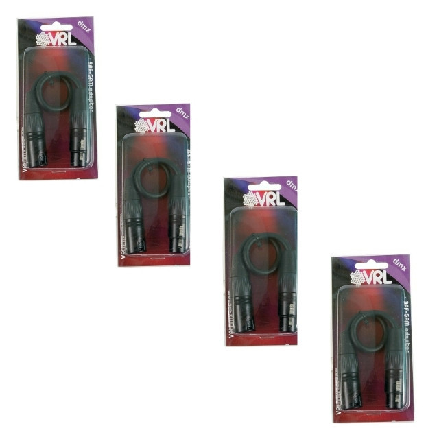 (4) VRL 3 Pin Female To 5 Pin Male DMX Lighting Cable Adapter