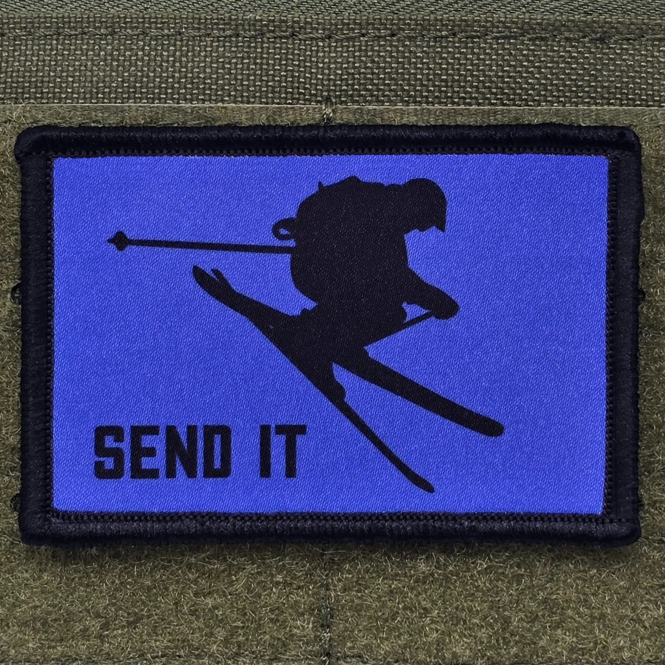 Send It Patch Moral Ski Tactical Meme Snow Winter Sport USA Flag Hook & Loop 3x2
