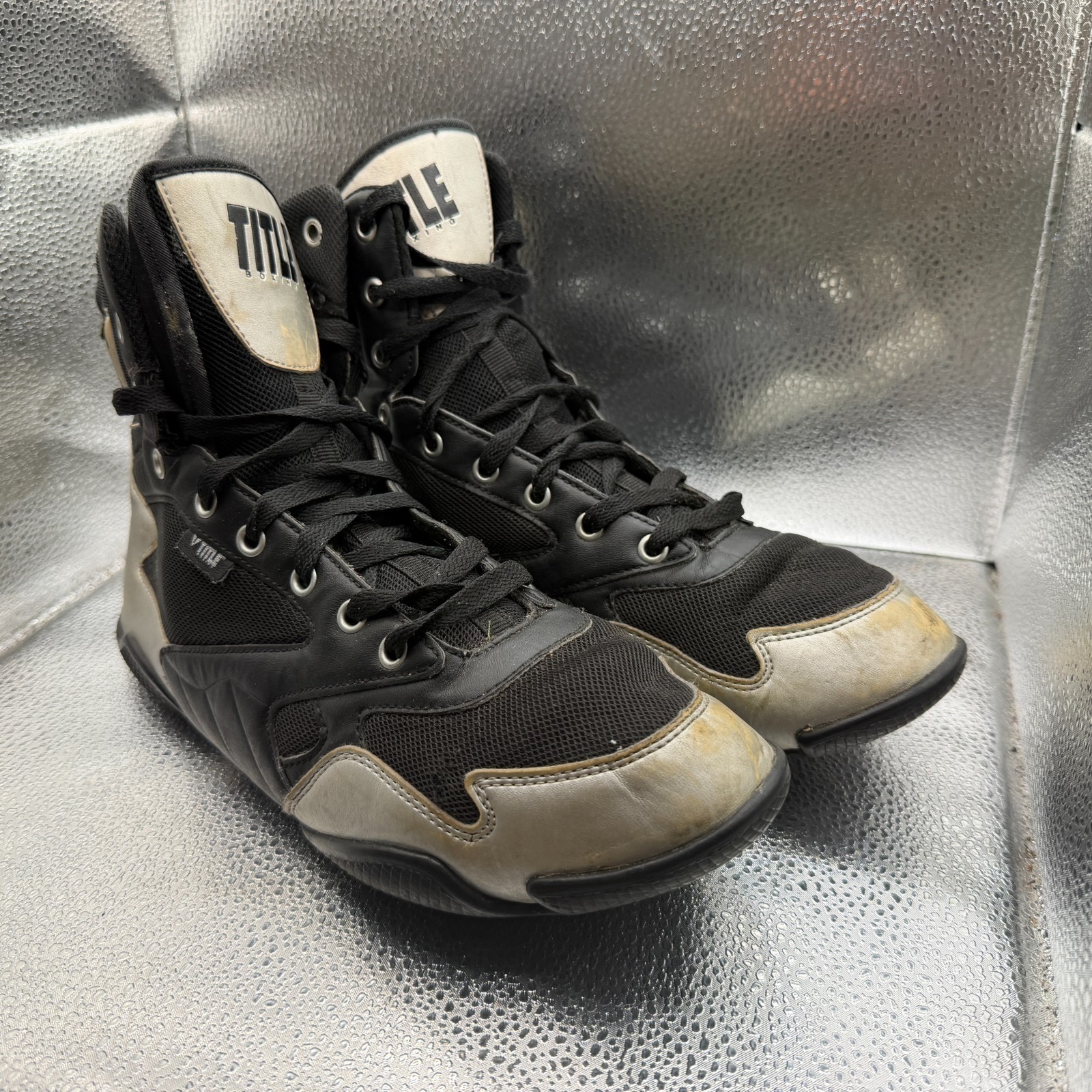 Size 10 Title Boxing Total Balance Black Mens High Top Lace Up Boxing Shoes