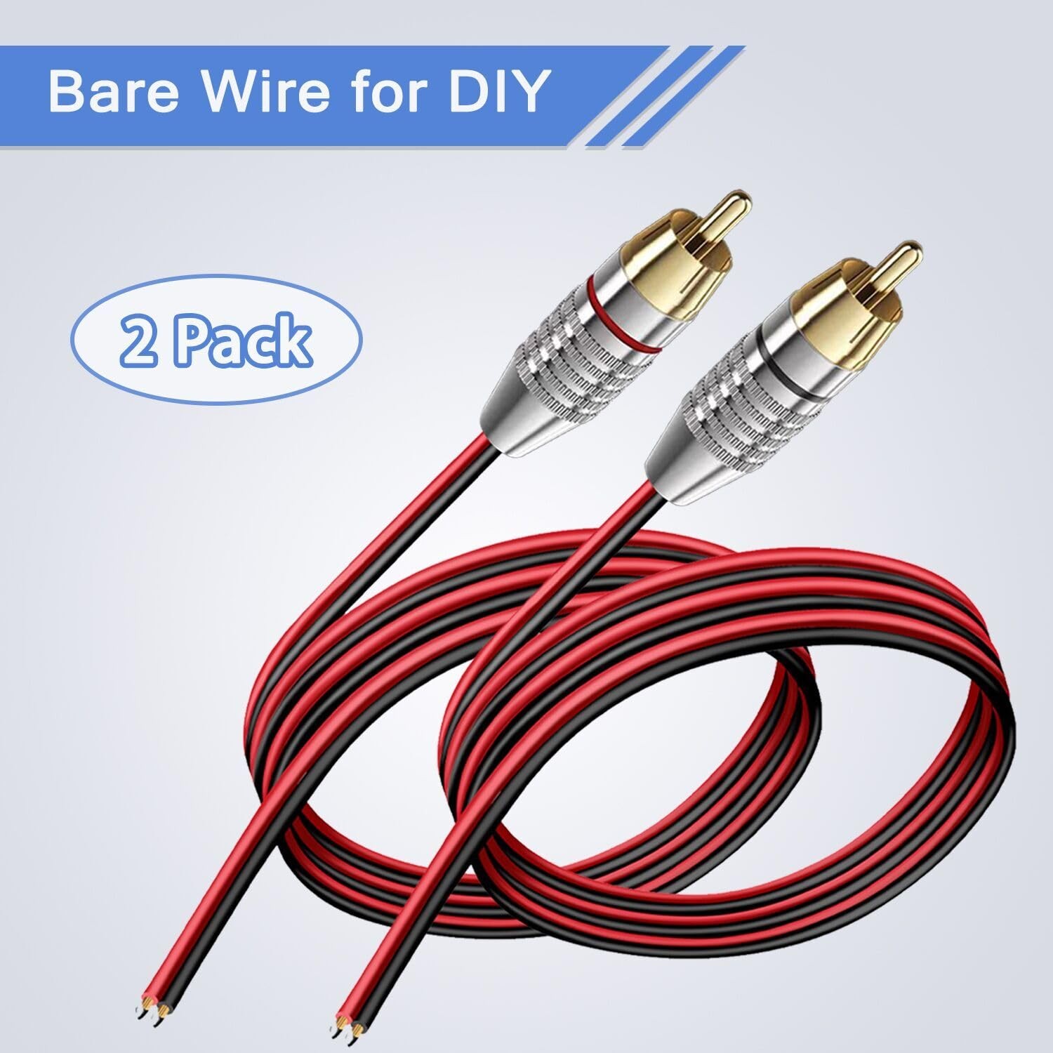 ukiism 2 Pack Speaker Bare Wire Cables to RCA Plugs Adapter 2 Pack-1FT, Black