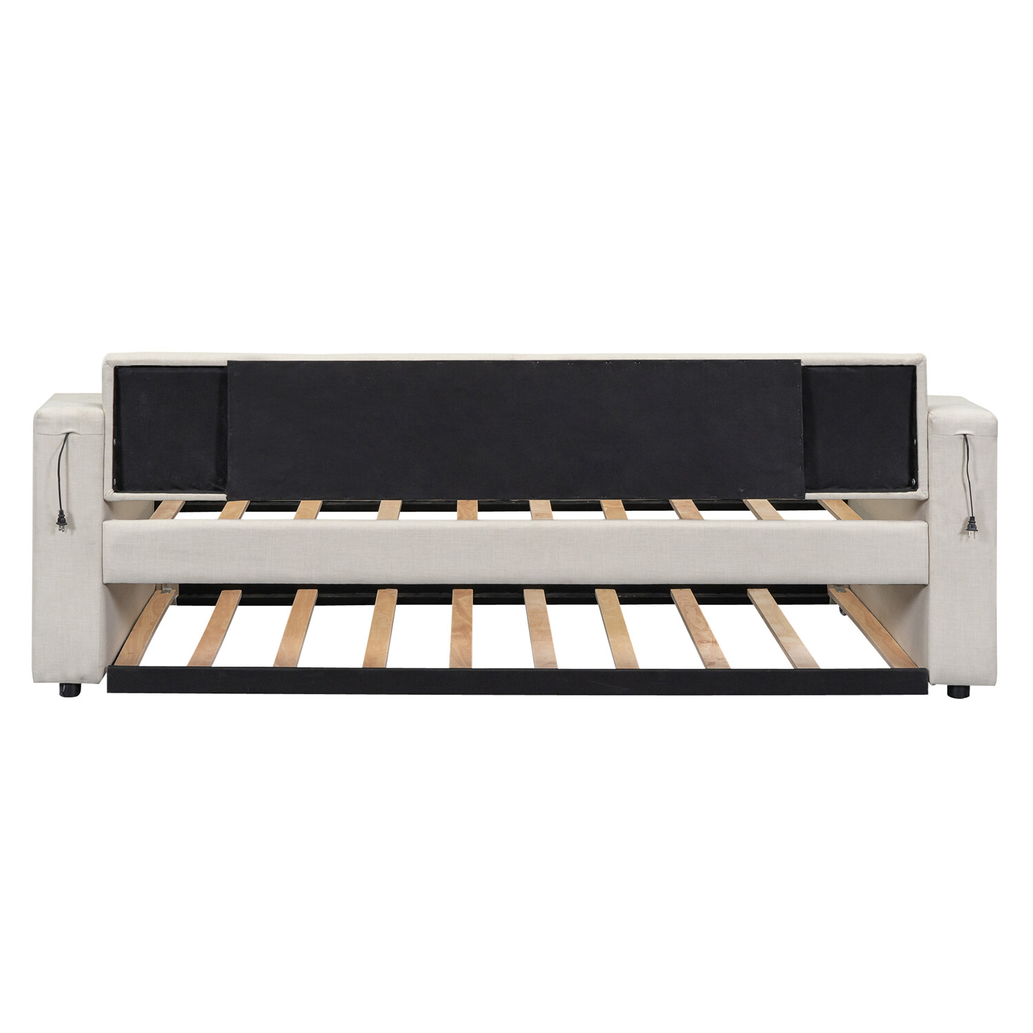 Twin Size Daybed Upholstered Bed Frame Sofa Bed with Trundle Bed Beige