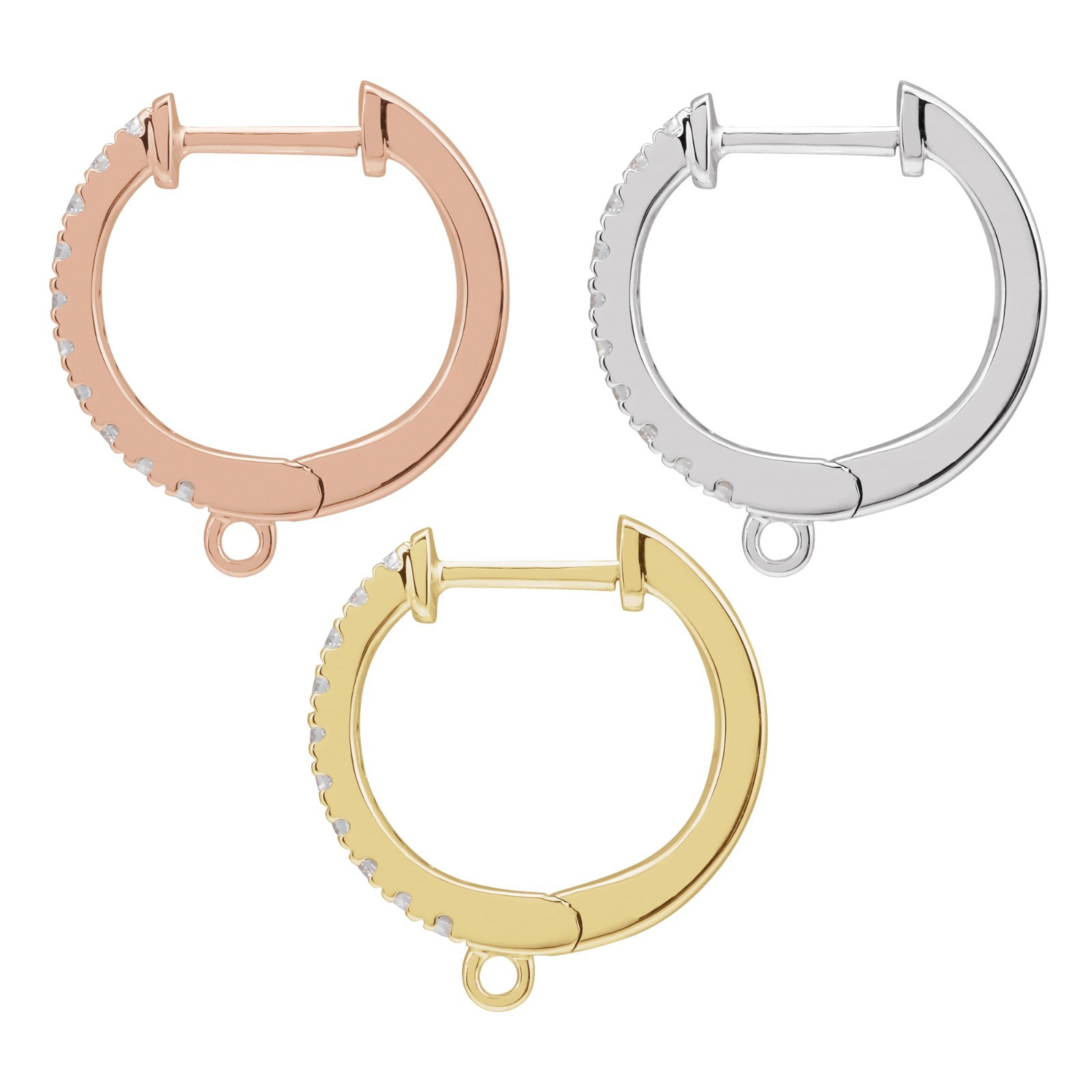 14K 18K Gold, Platinum 1/6 CTW Natural Diamond Hinged 15.35 mm Hoop Earring Top