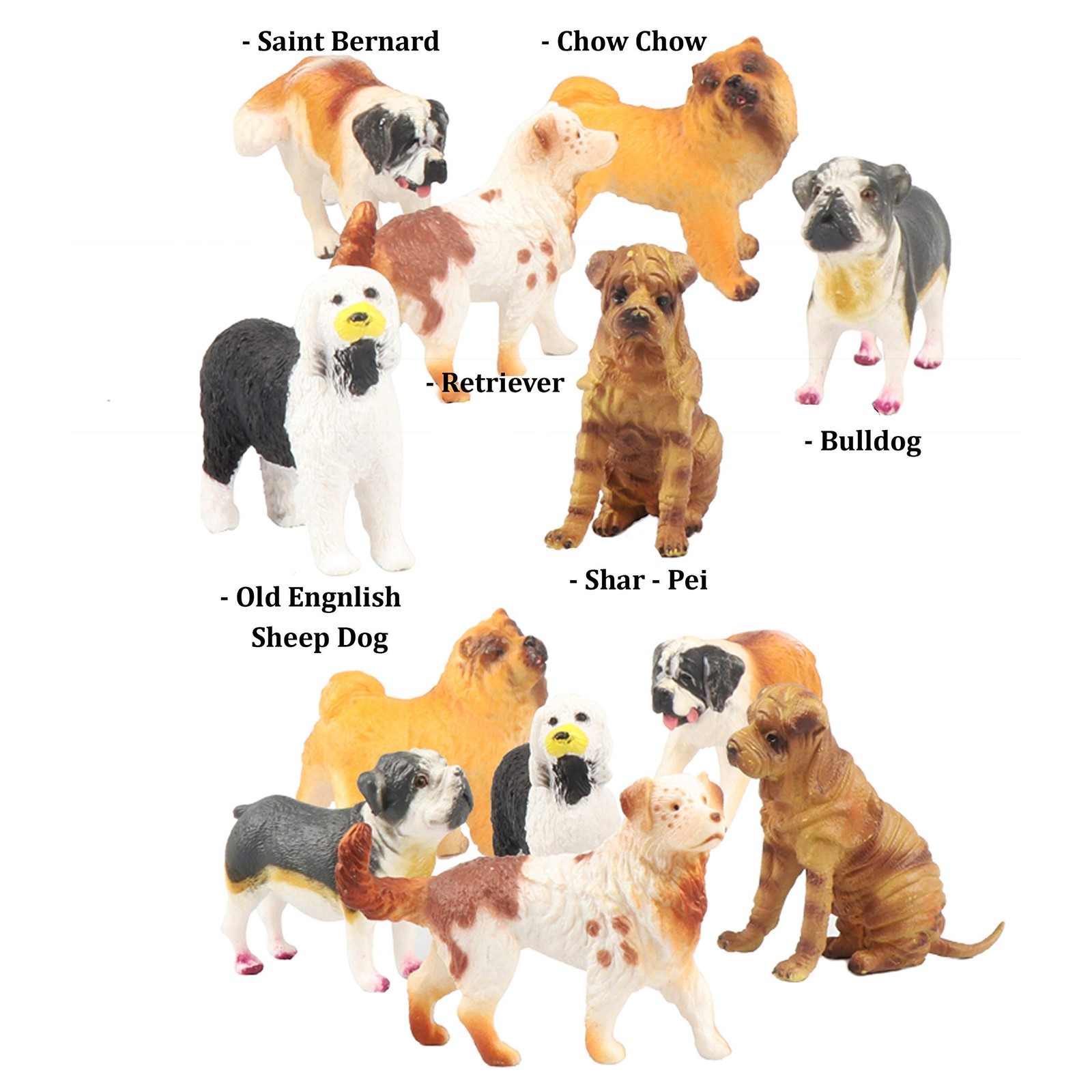 18 PCS Large Dog Figurines Playset, 4" Toy Pet Puppy Realistic Play Figures, ...