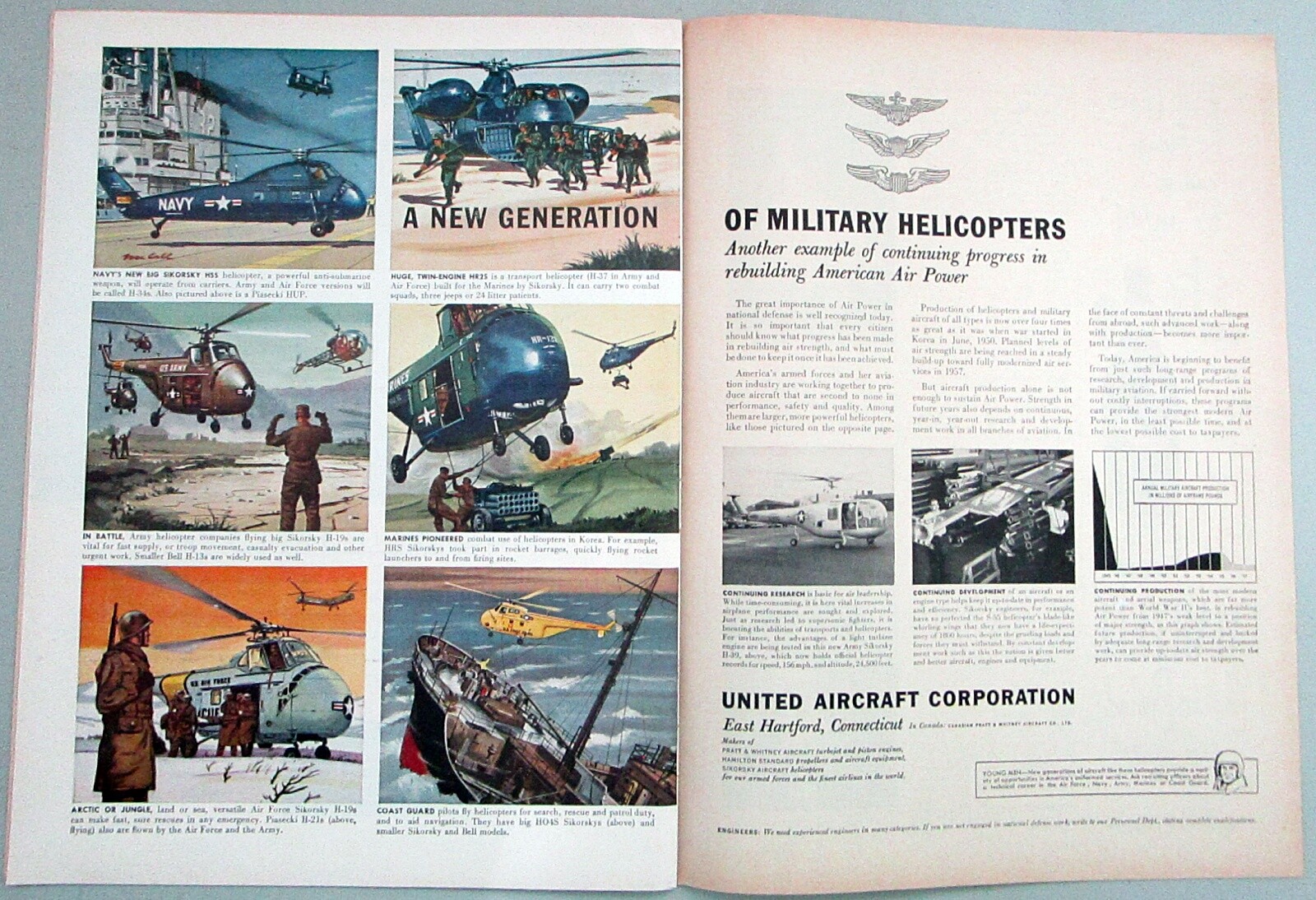 1955 Military Helicopters Sikorsky Original 2-Page Color Print Ad