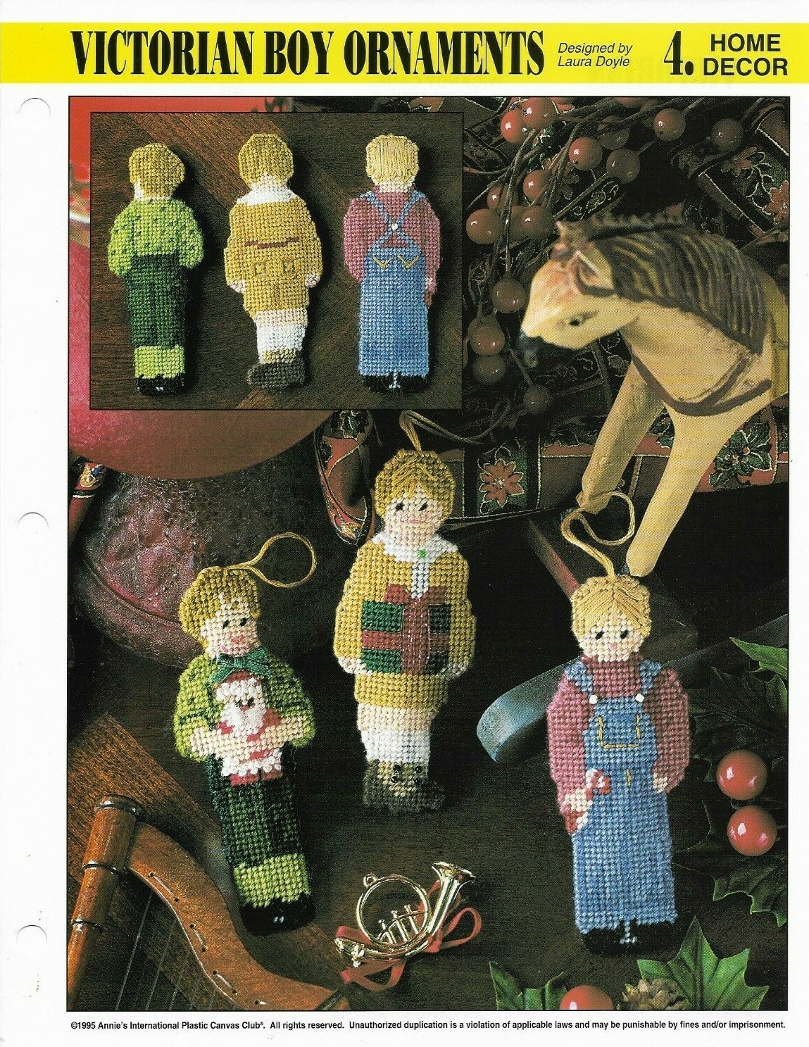 NEW 3 VICTORIAN BOY ORNAMENTS ANNIE'S PLASTIC CANVAS PATTERN INSTRUCTIONS
