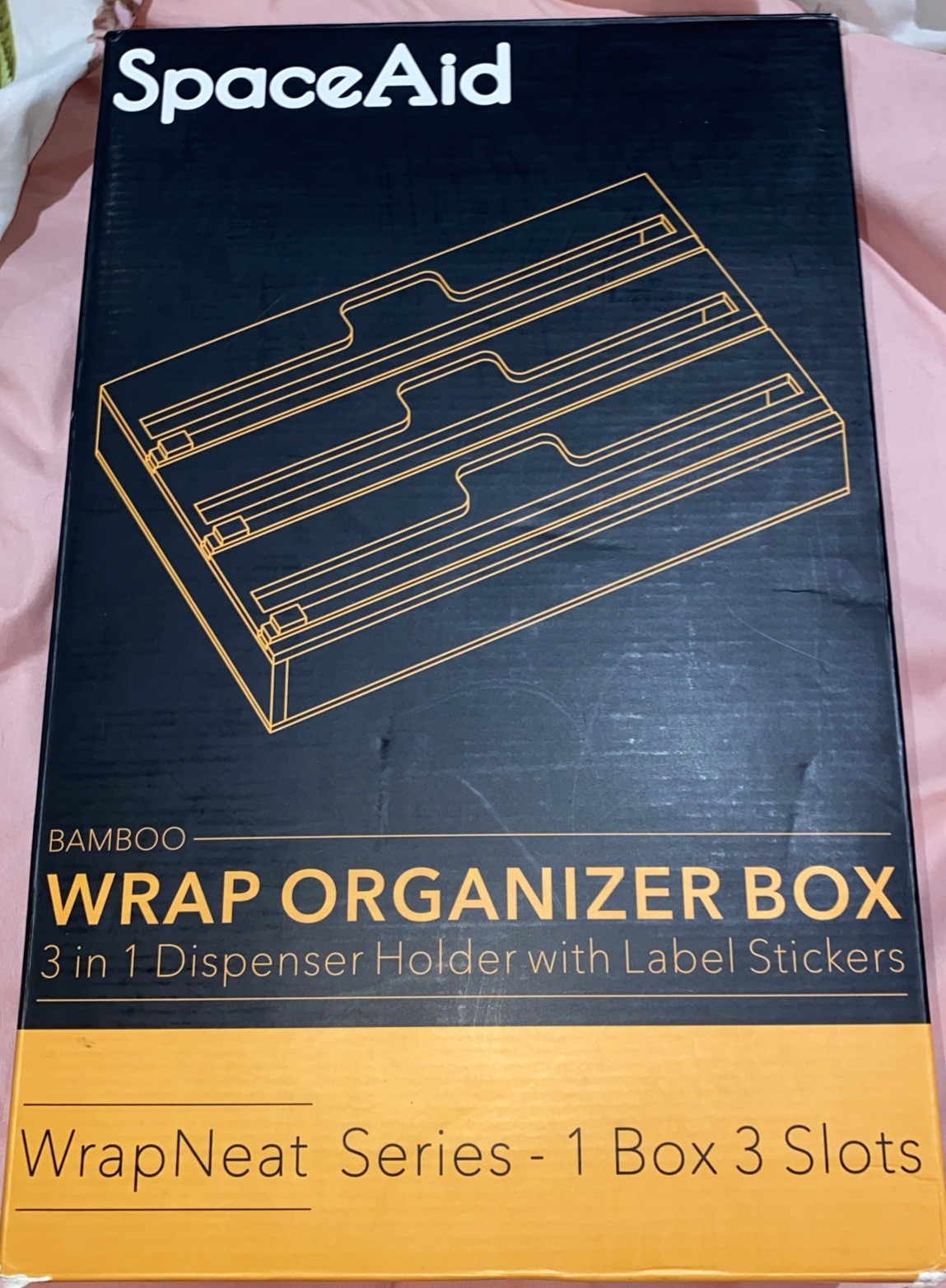 Bamboo SpaceAid Wrap Organizer Box Sliding Cutters 3 Slots No Labels Hang Or Lay