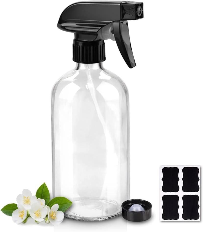 Glass Spray Bottles, 16oz Refillable Containers, Empty Boston Round Bottles with