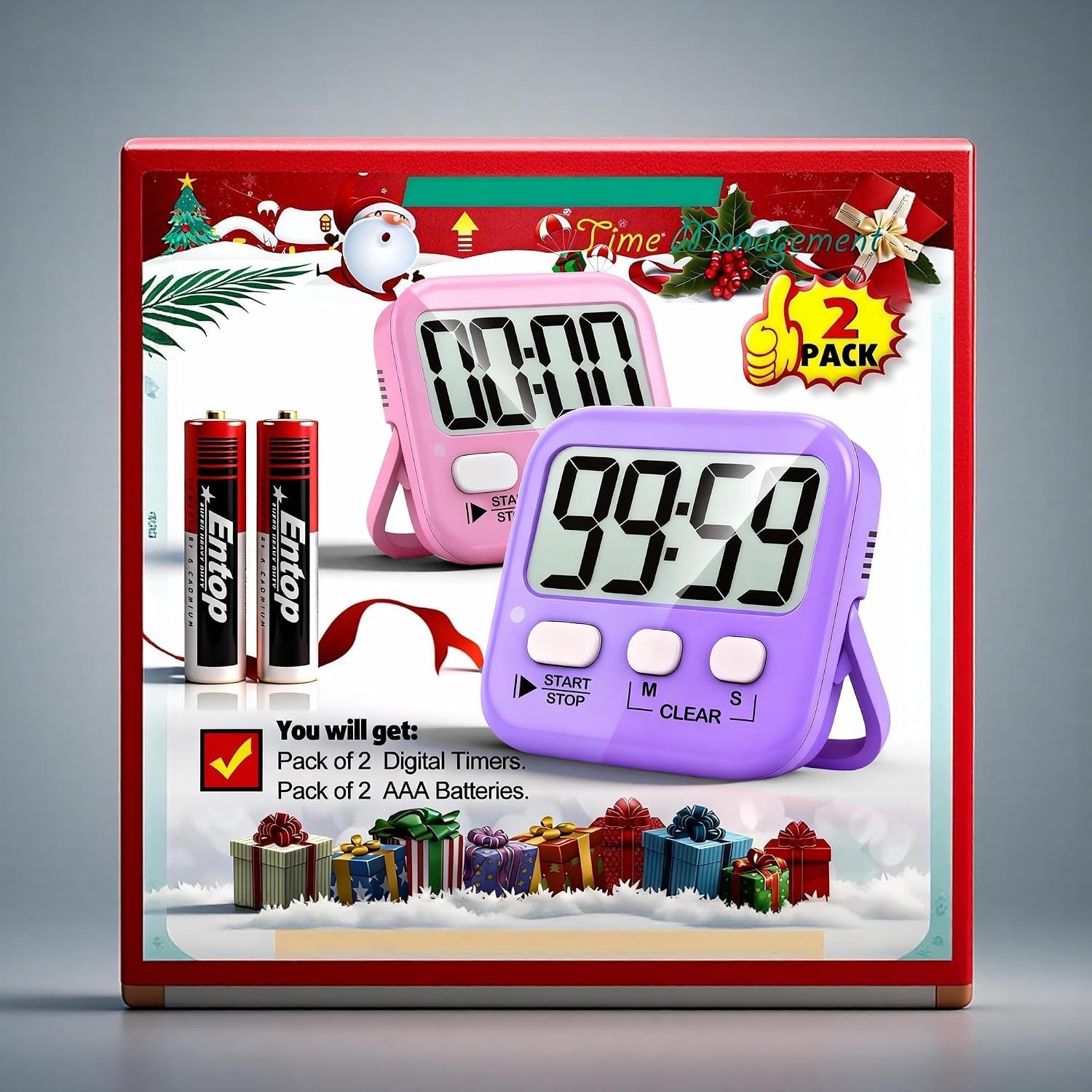 Loud & Silent Mode Digital Timers - 2 Pack Essential for Classrooms & Kitchen