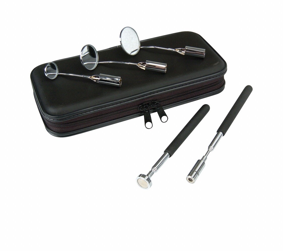 Evercraft LED Lighted Pick Up Tool & Mirror Set - Workshop 5pc Set In Carry Case