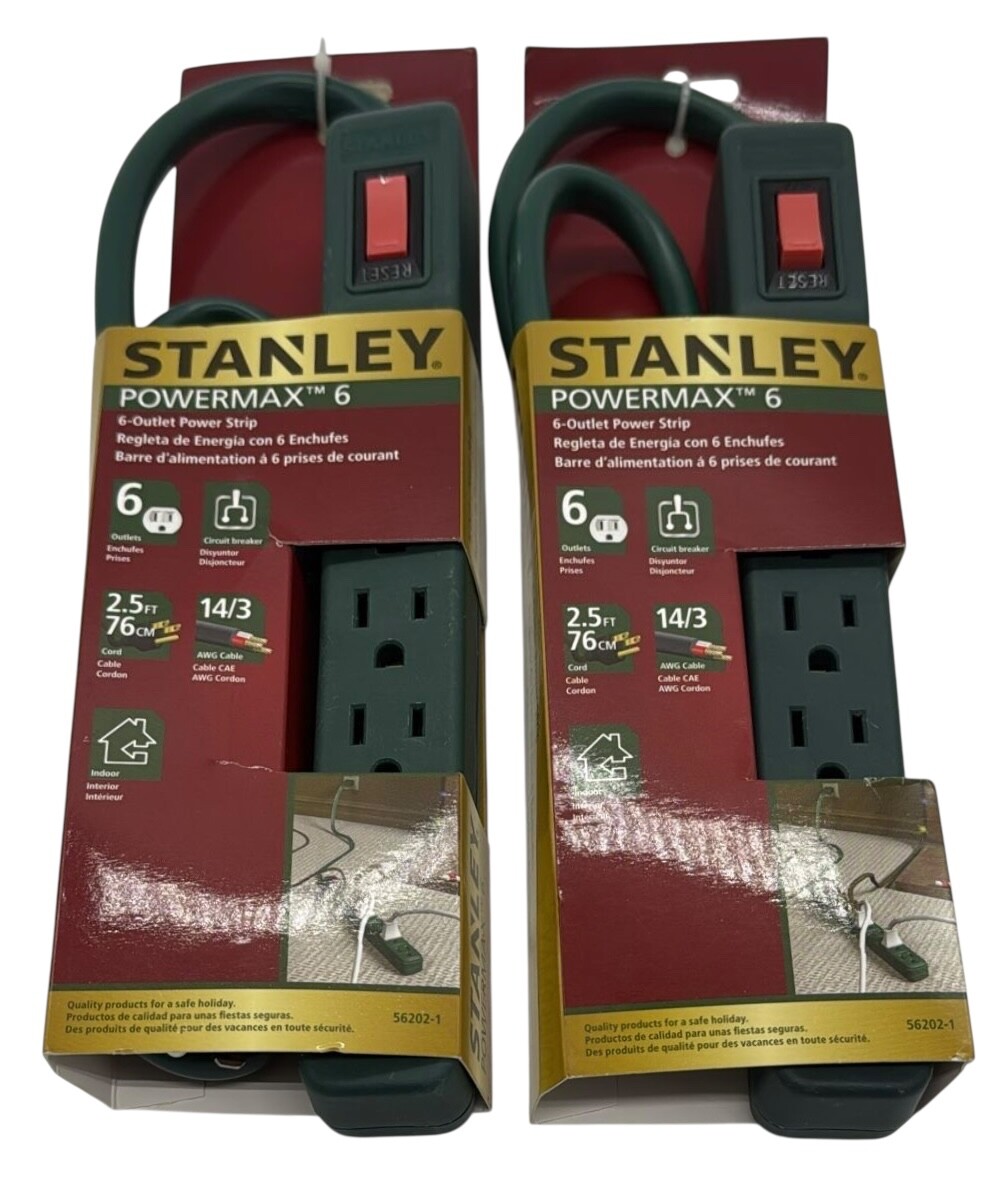 NEW Lot - 2 Stanley Powermax 6 Power Strips 6 Outlet